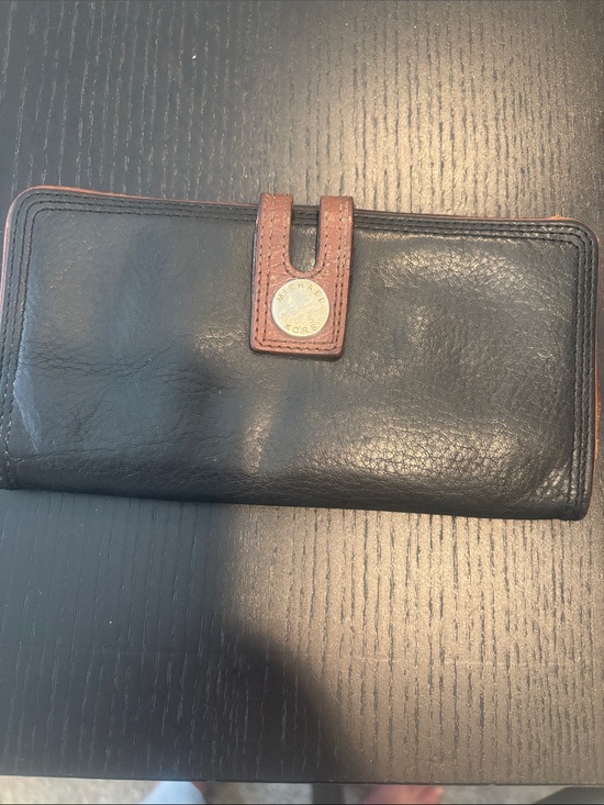 Michael Kors Handbags - Michael Kors Black Leather Continental Wallet with Brown Snap Tab